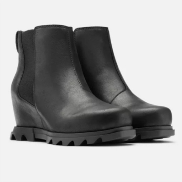Sorel Joan Of Arctic Wedge III Chelsea Boot  Black Sea Salt Leather Size 9.5 - Picture 1 of 7